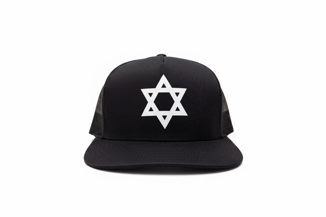Edited black trucker hat with Star of David