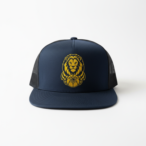 King of the Court Hat - Navy trucker hat with gold lion and basketball