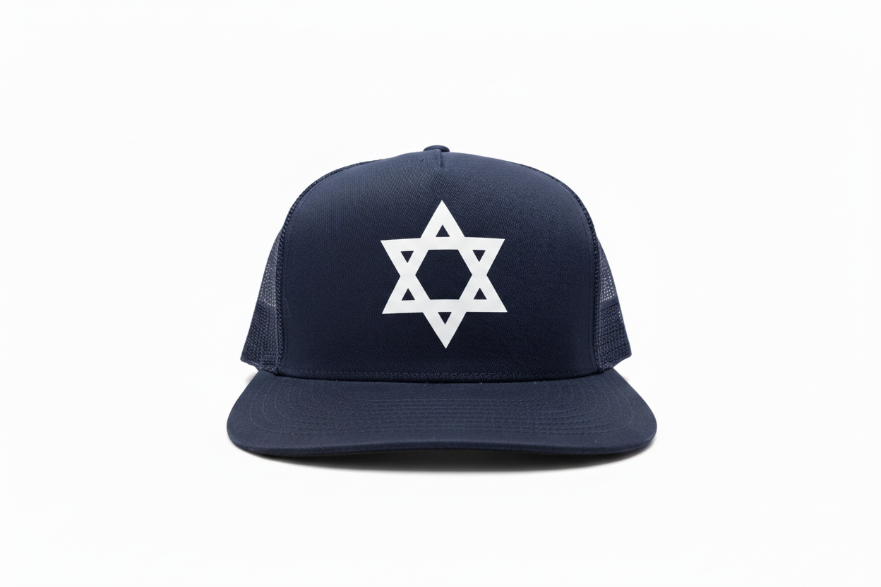 Navy Big Star trucker hat with large centered Star of David